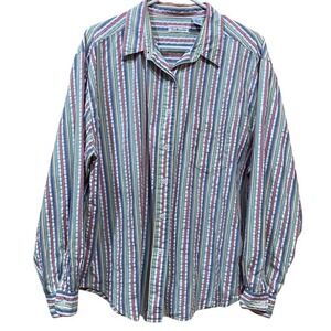 Talbots Womens XL Striped Cotton Button‎ Up Shirt Multicolor Long Sleeve Top